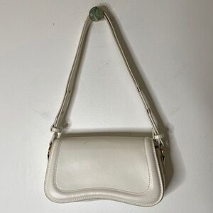 FAUX LEATHER BAGUETTE Asymmetrical Curvy Top Handle Magnetic Close White Ivory
